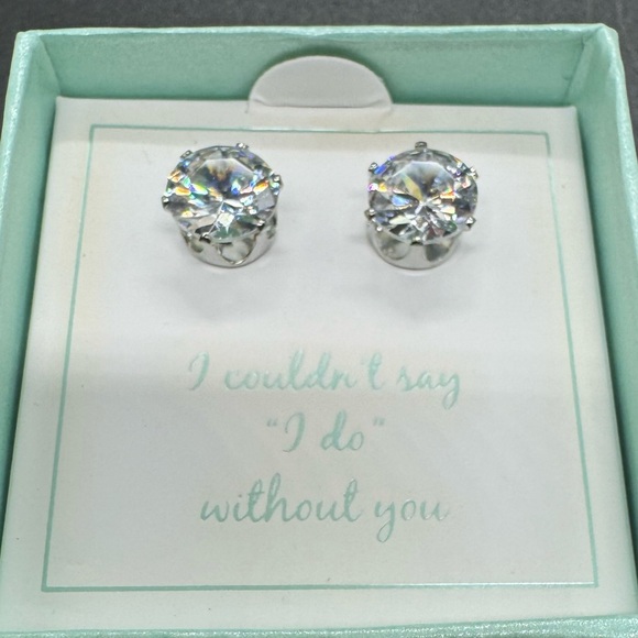 Silver Tone Cubic Zirconia Post Earrings - Picture 2 of 5